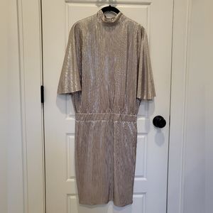 Rose gold/silver metallic lame mini dress